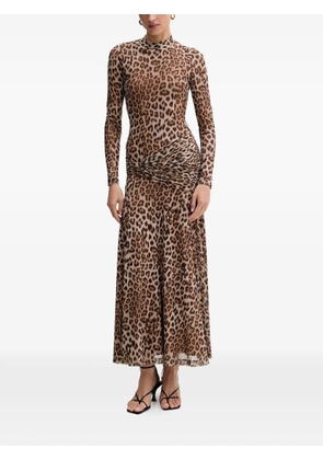 Bardot ruched leopard-print midi dress - Brown