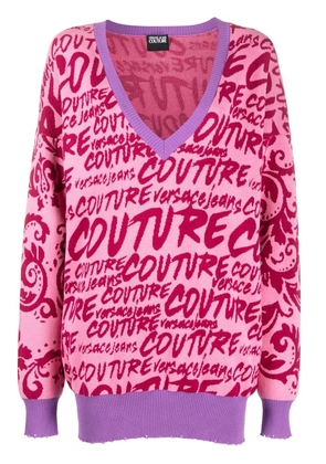 Versace Jeans Couture logo-intarsia V-neck jumper - Pink