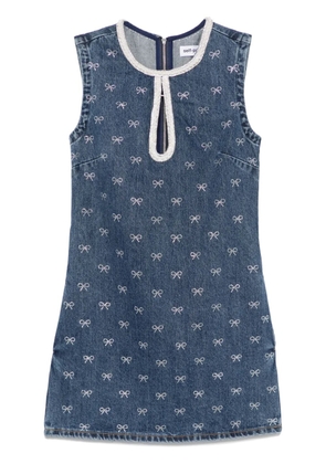 Self-Portrait crystal-bow denim mini dress - Blue