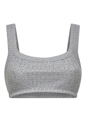The Attico crystal-embellished ribbed top - Grey