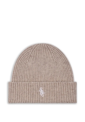 Sporty & Rich embroidered-logo ribbed beanie hat - Neutrals