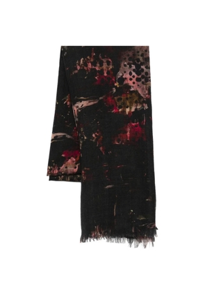 YAVI fringed print scarf - Black