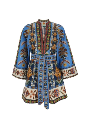 FARM Rio Embroidered Tapestry V-neck mini dress - Blue