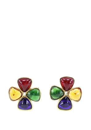 CHANEL Pre-Owned 1991 Multicolor Gold Plated Gripoix Clover Clip On Earrings costume earrings