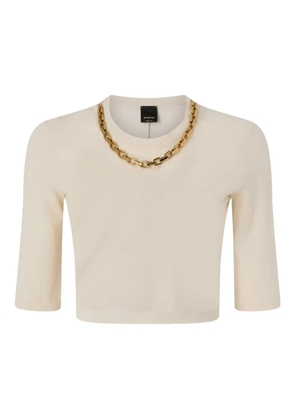 PINKO chain-neckline cropped T-shirt - Neutrals