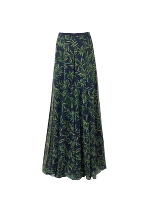 Carolina Herrera olive branch-print extra-wide leg Iris pants - Blue