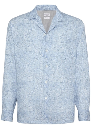 Brunello Cucinelli paisley-print linen shirt - Blue