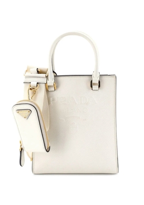 Prada Pre-Owned Lux Embossed Logo Tote Saffiano Leather Small shoulder bag - White