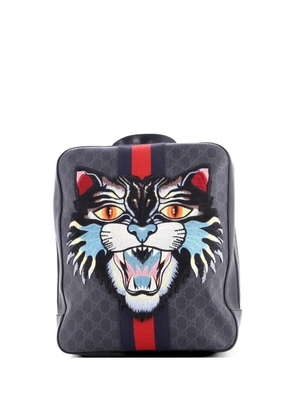 Gucci Pre-Owned Angry Cat Web GG Coated Canvas with Applique Medium backpack - Black