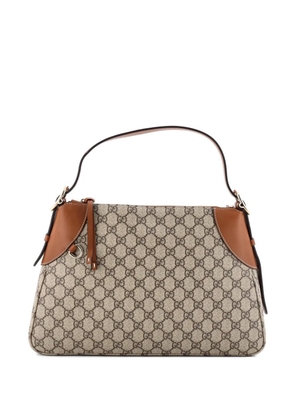 Gucci Pre-Owned Emblem GG Coated Canvas with Leather Large shoulder bag - Brown