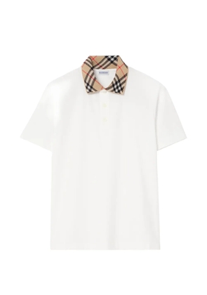 Burberry check collar cotton polo shirt - White