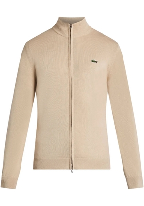Lacoste logo-patch zip-up cardigan - Neutrals