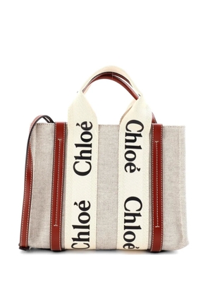 Chloé Pre-Owned Woody Convertible Canvas with Leather Small tote bag - Neutrals