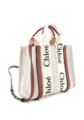 Chloé Pre-Owned Woody Convertible Canvas with Leather Small tote bag - Neutrals