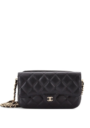 CHANEL Pre-Owned Classic Flap Phone Holder with Chain Quilted Caviar clutch bag - Black