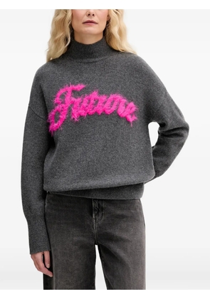 FROM FUTURE mock neck text sweater - Grey