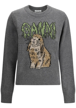 GANNI graphic-bunny sweater - Grey