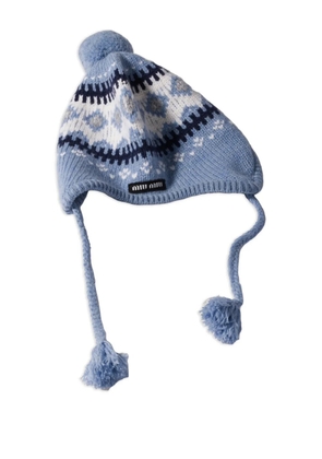 Miu Miu island pattern ear-covering beanie hat - Blue