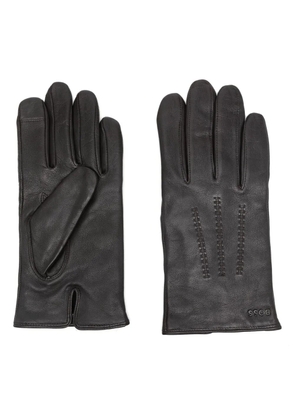 BOSS logo-lettering leather gloves - Brown