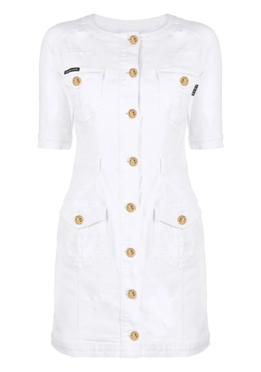 Philipp Plein embossed-button detail denim dress - White