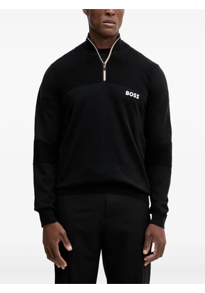 BOSS zip-up logo-print sweater - Black