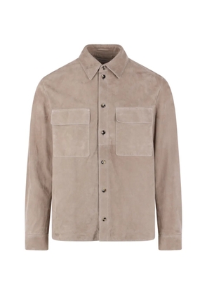 Agnona patch-pockets shirt leather jacket - Neutrals