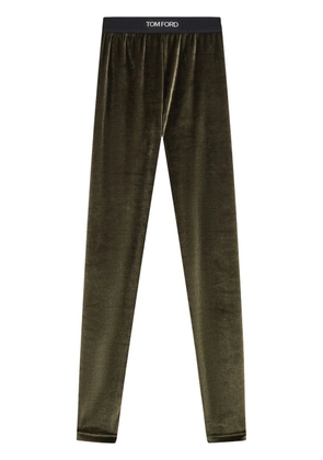TOM FORD logo-waistband velvet leggings - Green