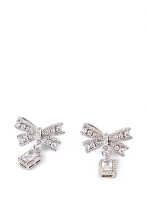 Self-Portrait crystal bow drop earrings - Silver