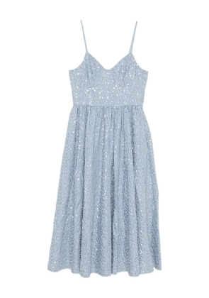 SANDRO striped-pattern sequin-detail midi dress - Blue
