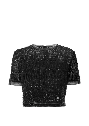 Carolina Herrera embroidered tulle cropped top - Black