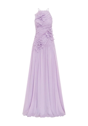 Leo Lin pleated-detail floral-appliqué maxi dress - Purple