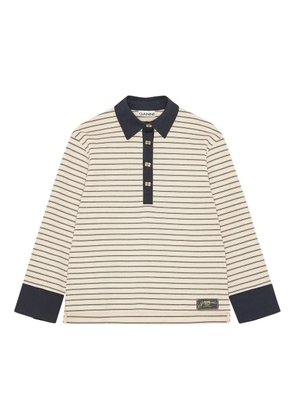 GANNI striped long-sleeve polo shirt - Neutrals