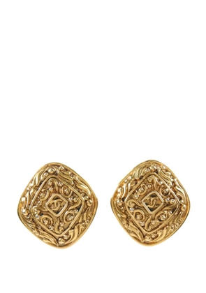 CHANEL Pre-Owned 1970-1980 CC Gold Plated Diamond Clip On Earrings costume earrings