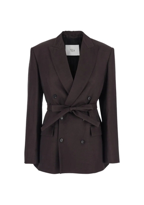 Tela double-breasted belted blazer - Brown