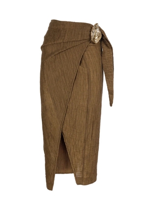 Hamoulet wrap-effect side-slit midi skirt - Green