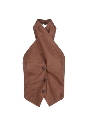 HINNOMINATE buttoned twisted-neck top - Brown