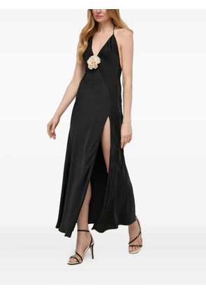 Bardot halter-neck flower-embellished dress - Black