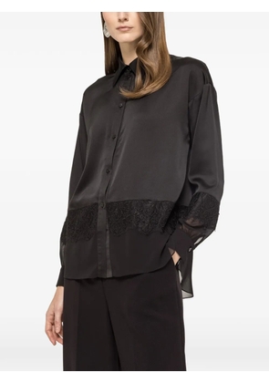 NISSA lace-panelling satin shirt - Black