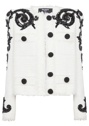Balmain embroidered tweed jacket - White