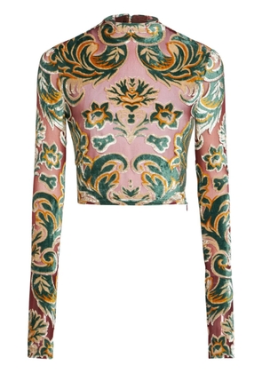 ETRO patterned-jacqaurd tulle top - Green