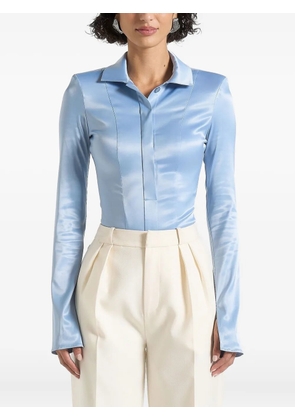 Manière De Voir Louise wide-shoulder satin shirt bodysuit - Blue