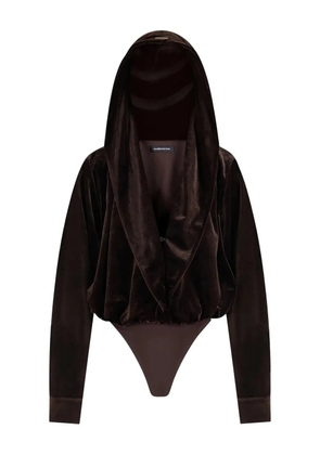 Manière De Voir velour hooded bodysuit - Brown