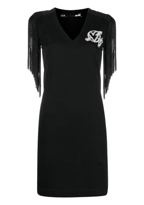 Love Moschino fringed-edge V-neck dress - Black