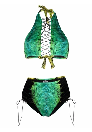 Noire Swimwear snakeskin-print lattice-strap bikini set - Green