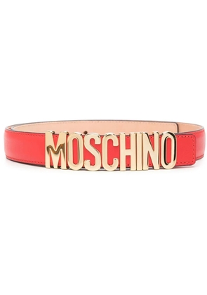 Moschino logo-lettering leather belt - Red