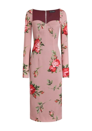 Dolce & Gabbana long-sleeved floral-print midi dress - Pink