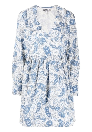 GANNI paisley-print cotton wrap dress - Blue