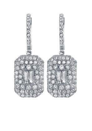 SHAY 18kt white gold pave diamond baguette drop earrings - Silver