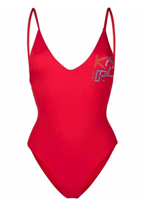 Karl Lagerfeld logo-print swimsuit - Red