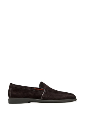 Santoni dark brown topstitched loafers